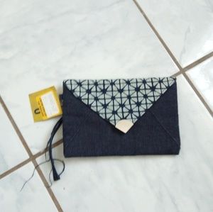 Blue & White Jean Wristlet